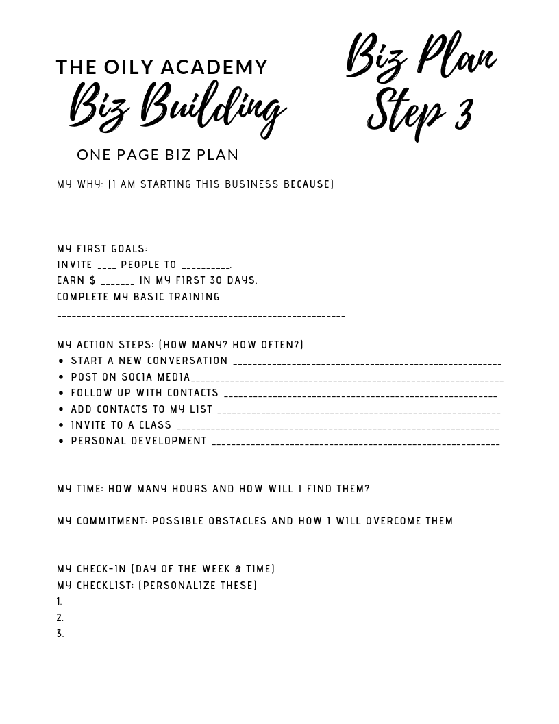 One Page BIZ PLAN